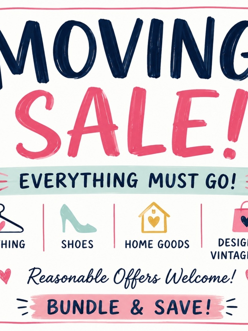 Moving Sale Sign - Pink & Navy Graphic Print